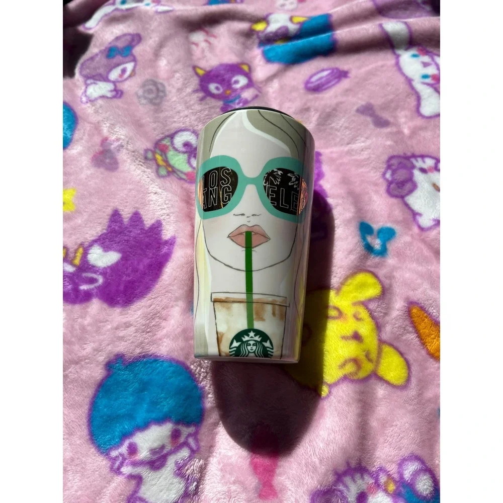 Starbucks Pink Los Angeles Girl Sunglasses Ceramic 12oz Travel Coffee Tumbler